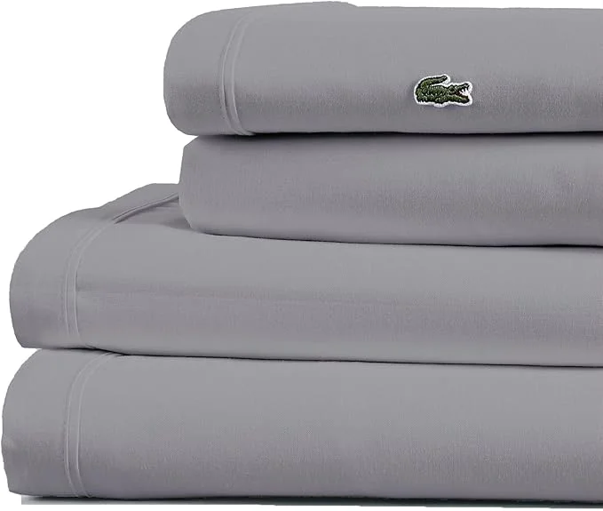 Casual Lacoste Cotton Percale 4-Piece Sheet Set – Cool Crisp Matte and Durable Oeko-Tex – Solid Sleet Full Classic