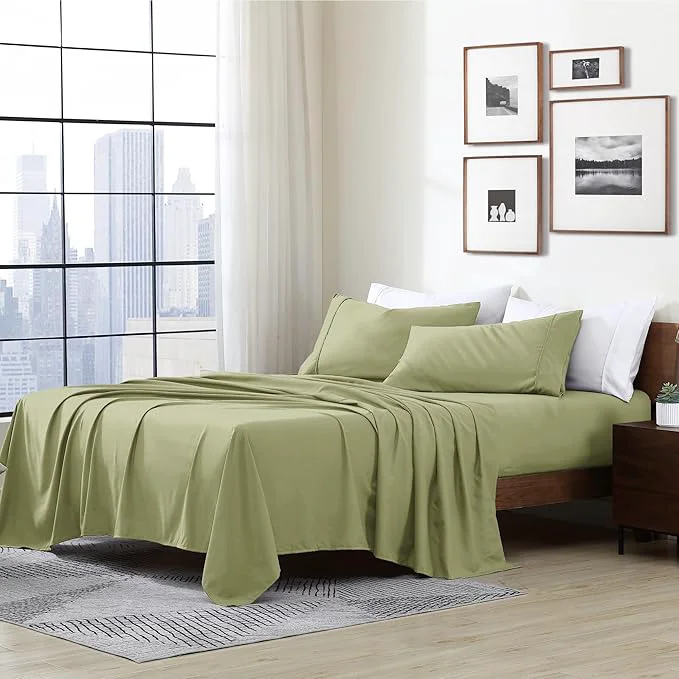 Long-Lasting Cathay Home Essentials Ultra Soft Hypoallergenic Wrinkle Resistant Double Brushed Microfiber Bedding Sheet Set Sage Twin XL Smooth
