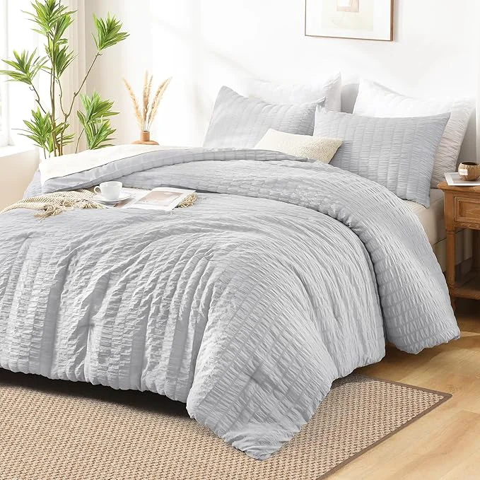 Fine Crafted AveLom Light Gray Seersucker Twin Twin XL Comforter Set 68×90 inches 2 Pieces- Soft Microfiber Lightweight Comforter with 1 Pillowcase All Season Down Comforter Set for Bedding Recyclable