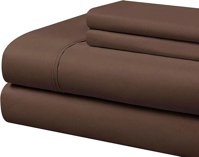 Luxury Cathay Home Essentials Ultra Soft Hypoallergenic Wrinkle Resistant Double Brushed Microfiber Bedding Sheet Set Brown Queen Quality