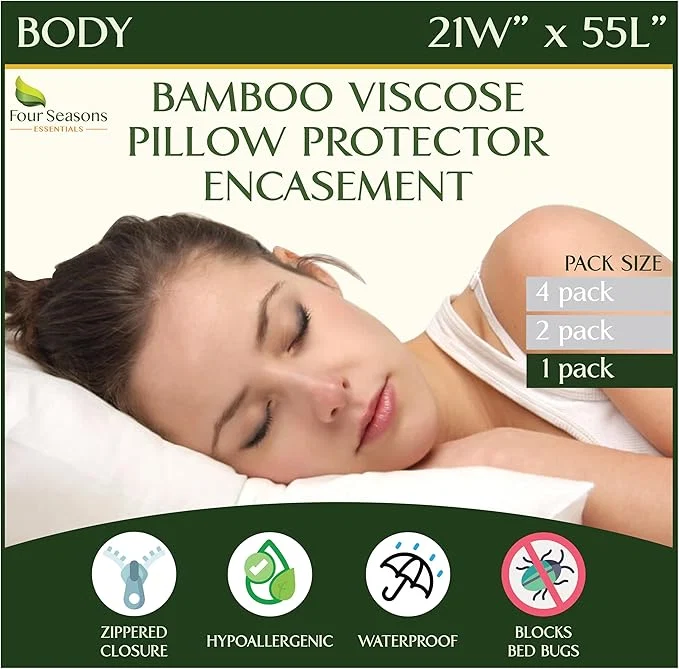 Efficient Four Seasons Essentials Body Size Waterproof Pillow Protector Set of 1 – Natural Viscose derived from Bamboo Pillow Covers – Hypoallergenic Dust Proof Zippered Encasements for 20 quot x 54 quot Pillows Fast