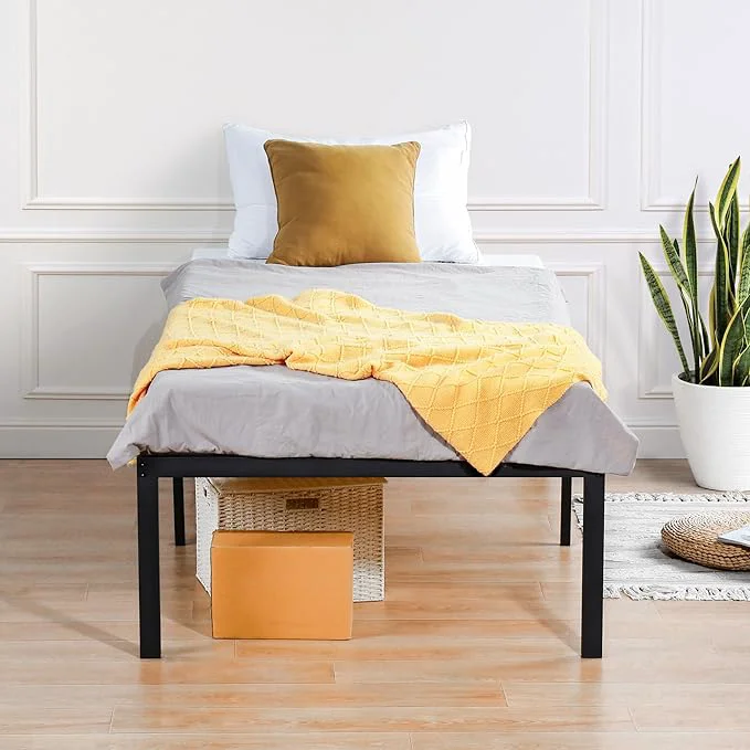 Original Olee Sleep 18 Inch Heavy Duty Steel Slat Anti-Slip Support Easy Assembly Platform Bed Frame Noise Steel Mattress Foundation Maximum Storage No Box Spring Needed Black Twin Size Exceptional