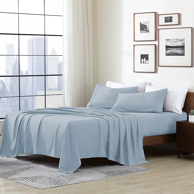 Powerful Cathay Home Essentials Ultra Soft Hypoallergenic Wrinkle Resistant Double Brushed Microfiber Bedding Sheet Set Blue Fog Queen Official