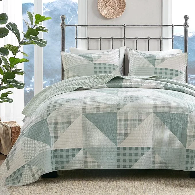 Premium Material Woolrich Reversible Coverlet Set – Cottage Styling Reversed to Solid Color All Season Lightweight Coverlet Cozy Bedding Layer Matching Shams Oversized Full Queen Olsen Green Reversible Lightweight All Season Modern