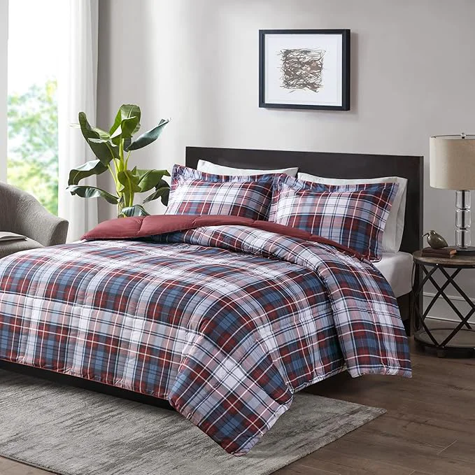 Selected Madison Park Essentials Parkston Plaid Comforter Matching Sham 3M Scotchguard Stain Release Cover Hypoallergenic All Season Bedding-Set Twin Twin XL Red 2 Piece Sustainable