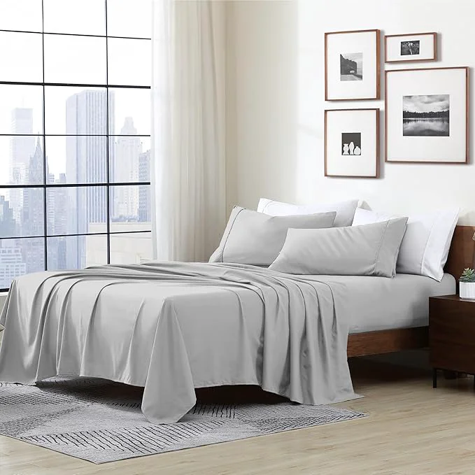 Reusable Cathay Home Essentials Ultra Soft Hypoallergenic Wrinkle Resistant Double Brushed Microfiber Bedding Sheet Set Light Gray California King Breathable
