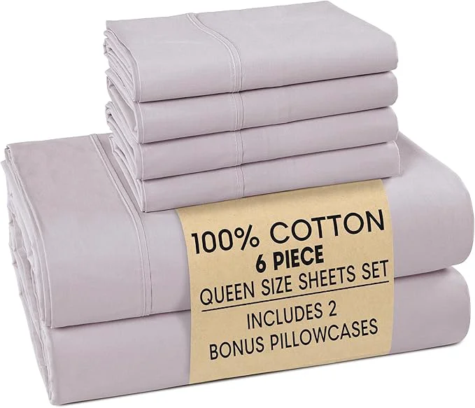Carefully Designed Casa Platino Cotton Queen Size Sheets – Crisp Percale Sheets Queen with 4 Pillowcases with 15 quot Deep Pocket Sheet for Secure Fit Ultra Soft amp Cozy Excellent Quality amp Fit – Grey Lavender Durable