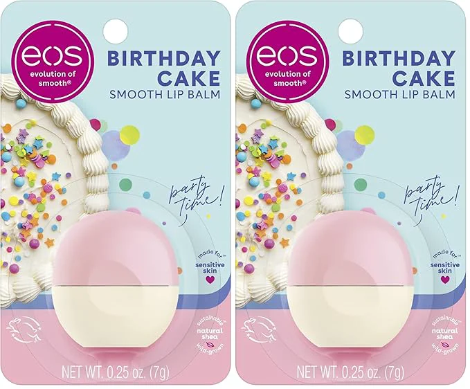 Fashionable eos Shea Lip Balm Birthday Cake All-Day Moisture 0.25 oz Pack of 2 Classic