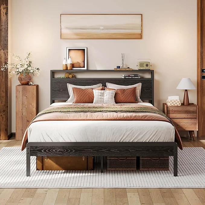 Green LIKIMIO Full Bed Frame with Headboard Dark Wood Camas Full with Strong Supports Sturdy Noise- No Box Spring Needed Black Carefully Designed