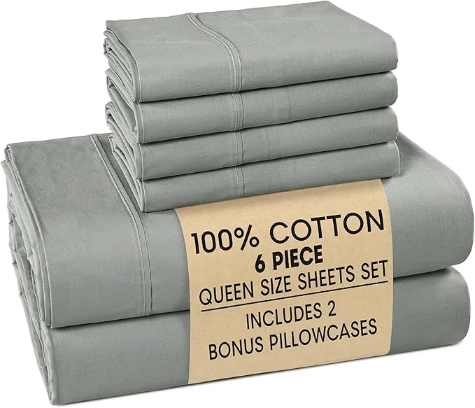 Original Design Casa Platino Bed Sheets Queen – Cotton Queen Size Bed Sheet Set with 4 Pillowcases Cool and Soft Percale Fabric I for All-Season Comfort Ultra Soft With 15 quot Deep Pocket Fitted Sheet – Grey Optimized