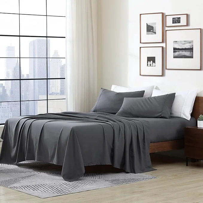 Authentic Cathay Home Essentials Ultra Soft Hypoallergenic Wrinkle Resistant Double Brushed Microfiber Bedding Sheet Set Gray Twin Effective