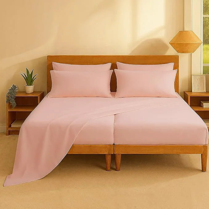 Verified Casa Platino Cotton Split King Size Sheets Set – 7 Piece Crisp Percale Split King Size Cooling Sheets Lightweight for Summer with 15 quot Deep Pocket Fitted Sheet Comfortable Sleep – Veiled Rose Traditional