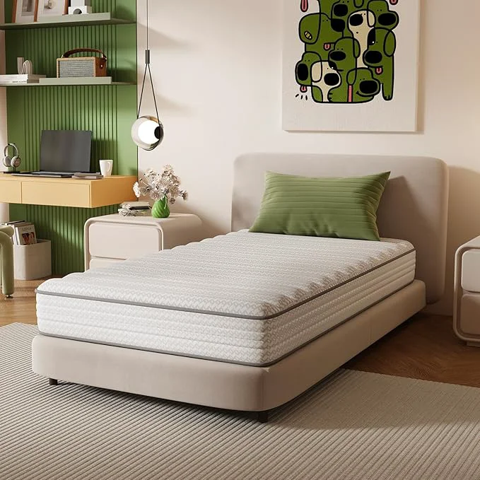 Environmentally Friendly Novilla Twin XL Mattress 6 Inch TXL Size Mattresses in a Box with Smarts™ Coil for Pressure Relief Medium Plush Foam and Spring Hybrid Colchones with CertiPUR-US for Kids Minimalist
