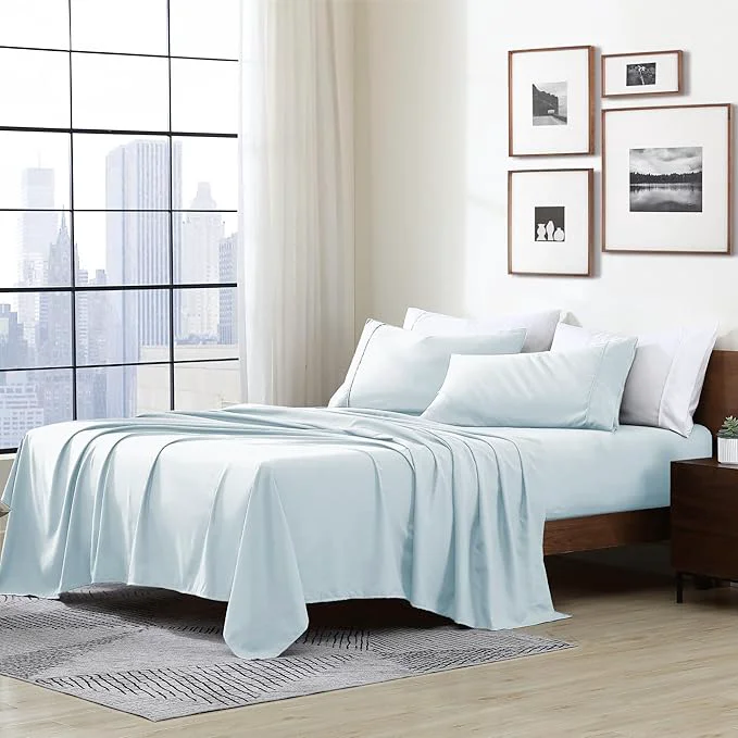 Certified Cathay Home Essentials Ultra Soft Hypoallergenic Wrinkle Resistant Double Brushed Microfiber Bedding Sheet Set Aqua California King Casual