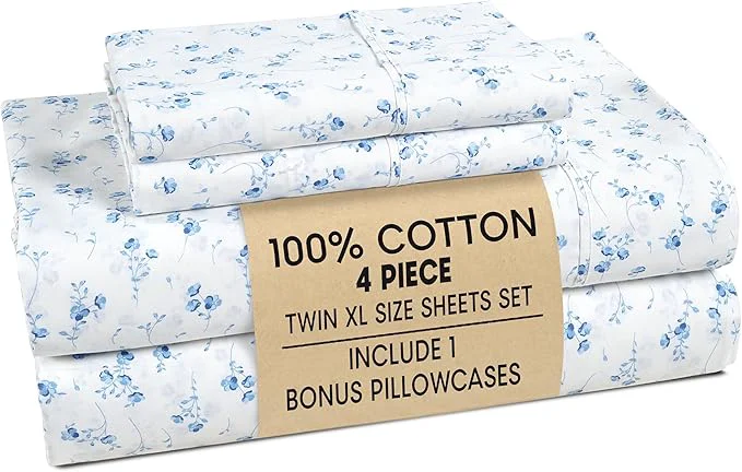 Reusable Casa Platino Twin XL Bed Sheets Set – 4 Piece Set Cotton Sheets Twin XL Soft Breathable Fabric Tailored Fit with 15 quot Deep Pockets I for Modern Homes amp Guest Beds – Floralis Safe