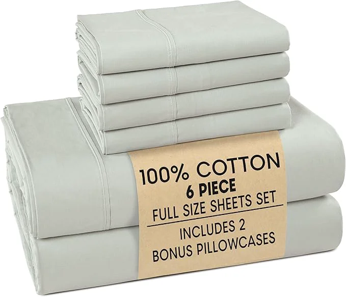 Optimized Casa Platino Full Percale Sheet Set– 6 Piece Cotton Sheet Set Full with 15 Deep Pocket Fitted Sheet Crisp Weave for Cool Cozy Sleep Soft amp Breathable Everyday Essential Sheets – Silver Premium