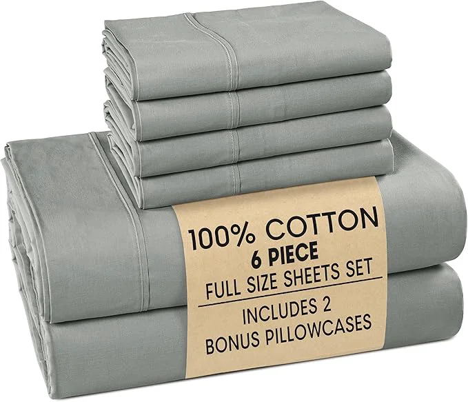 Innovative Casa Platino Bed Sheets Full – Cotton Full Size Bed Sheet Set with 4 Pillowcases Cool and Soft Percale Fabric I for All-Season Comfort Ultra Soft with 15 quot Deep Pocket Fitted Sheet – Grey Premium