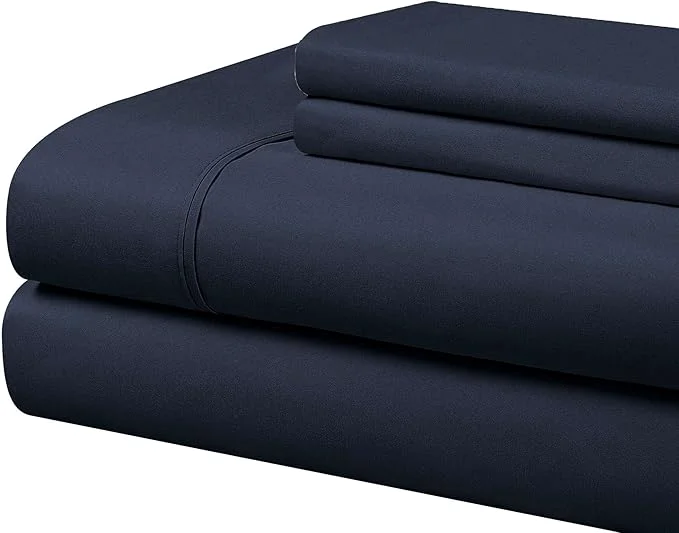 Artisan Cathay Home Essentials Ultra Soft Hypoallergenic Wrinkle Resistant Double Brushed Microfiber Bedding Sheet Set Navy Full Exclusive