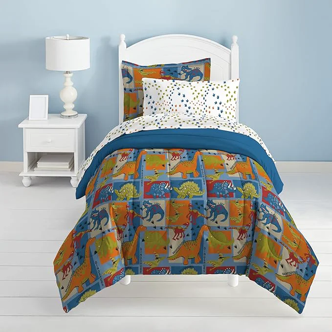 Powerful Dream Factory Dinosaur Blocks Ultra Soft Microfiber Boys Comforter Set Blue Twin Organic