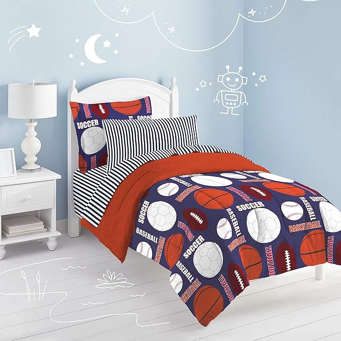 Luxury dream FACTORY Kids 7-Piece Complete Set Easy-Wash Super Soft Microfiber Comforter Bedding Full Navy All Sports Sophisticated