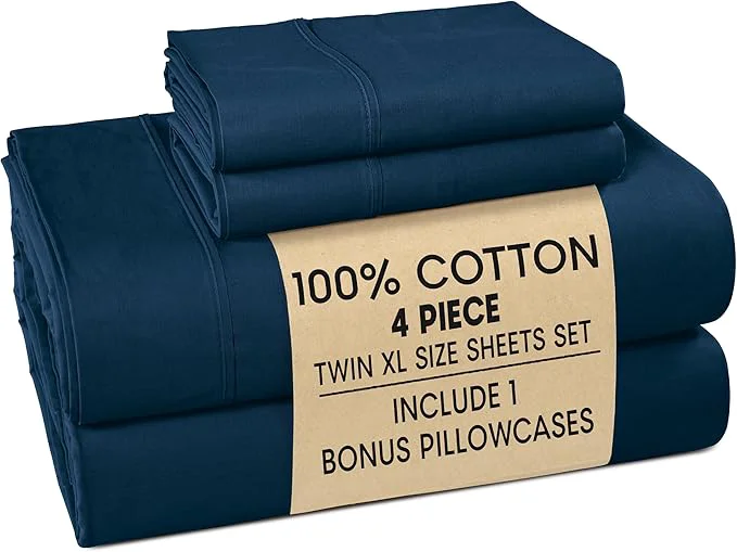 Recyclable Casa Platino Twin XL Sheets Set – Cotton Bed Sheets Twin XL Breathable amp Crisp Percale 4 Piece Set 15 quot Deep Pocket for A Secure Fit Ultra Soft amp Cozy Fit – Navy Blue Casual