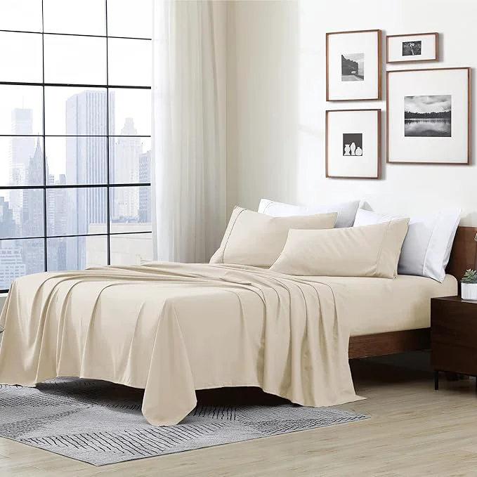 Detailed Cathay Home Essentials Ultra Soft Hypoallergenic Wrinkle Resistant Double Brushed Microfiber Bedding Sheet Set Cream Twin Flexible