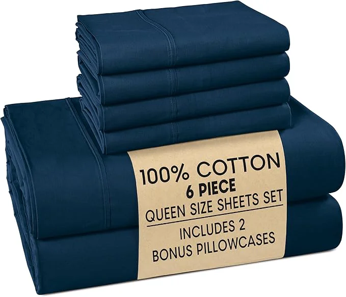 Exceptional Casa Platino Queen Sheets Set – Cotton Bed Sheets Queen Breathable amp Crisp Percale 6 Piece Set 15 quot Deep Pocket for A Secure Fit Ultra Soft amp Cozy Fit – Navy Blue Premium Material