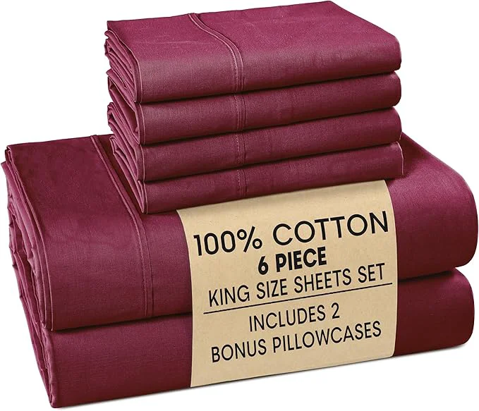 Fashionable Casa Platino King Size Sheet Set – 6 Piece Cooling Sheets King Size Cotton Crisp Percale Sheets with Breathable amp Cozy Feel 15 quot Deep Pocket Fitted Sheet for Secure Fit – Windsor Wine Reusable