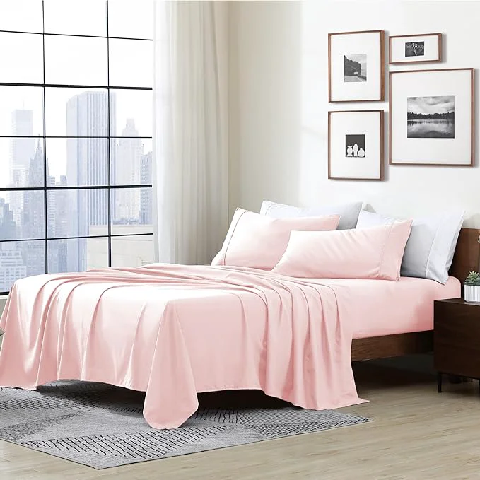 Trendy Cathay Home Essentials Ultra Soft Hypoallergenic Wrinkle Resistant Double Brushed Microfiber Bedding Sheet Set Blush 4 pcs Full Reliable