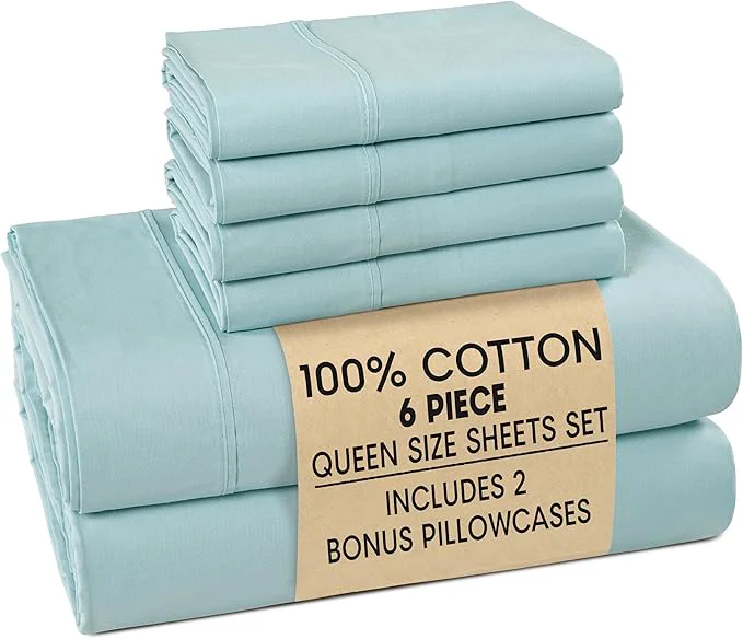 Superior Casa Platino Queen Sheets Sets – Cotton Queen Sheets Cooling with 4 Pillowcases 15 quot Deep Pocket Fitted Sheet Crisp amp Smooth Feel Ultra Soft amp Cozy Fit – Blue Sky Consistent