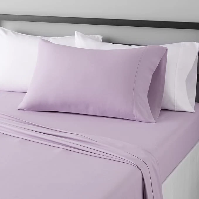 Official Amazon Basics Ultra-Soft Microfiber 3 Piece Bed Sheet Set With 14-inch Deep Pockets Twin XL College Dorm Bedding Frosted Lavender Solid Recyclable