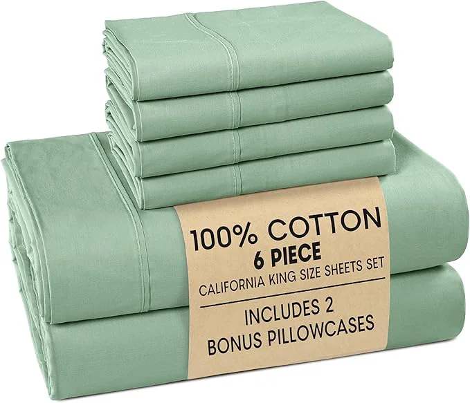 Responsible Casa Platino Cal King Bed Sheets – Cotton Sheets with 4 Pillowcases Crisp Percale Weave amp Cozy Feel Cooling amp Breathable Cal King Sheet Set with 15 quot Deep Pocket Excellent Quality – Sage Green Fine Crafted