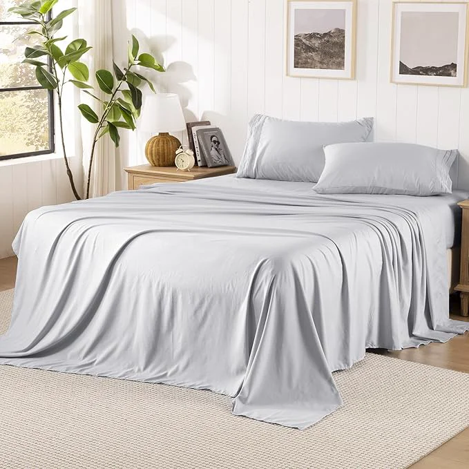 Clean ROSE amp RISY Light Grey Sheets Queen Sheet Set Pre-Washed Cotton-Like Brushed Microfiber 4 Pcs Super Soft Breathable Cooling Bed Sets Includes 1 Fitted 1 Flat 2 Pillowcases Light Grey Queen Minimalist