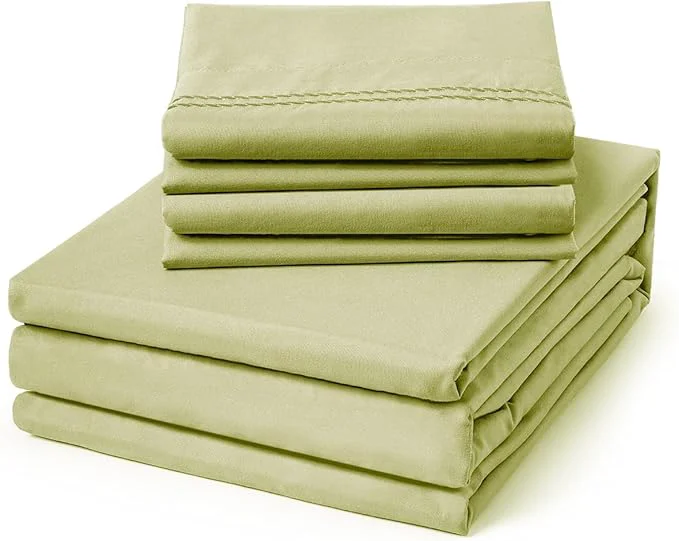 Recyclable ClevaHome King Size Sheet Set – 6 Piece Soft Breathable Luxury Bed Sheet Set – Shrinkage amp Fade Resistant Embroidered Bedding Sheet with Deep Pocket 2 Extra Pillowcases King Leaf Green Outstanding