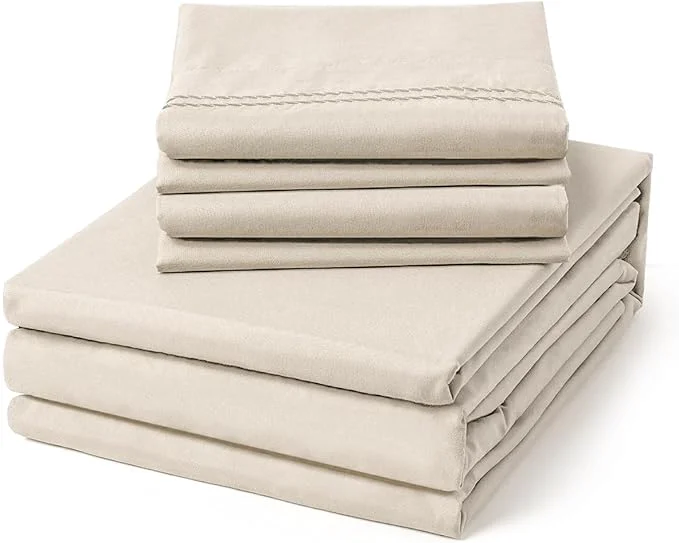 Stylish ClevaHome King Size Sheet Set – 6 Piece Soft Breathable Luxury Bed Sheet Set – Shrinkage amp Fade Resistant Embroidered Bedding Sheet with Deep Pocket 2 Extra Pillowcases King Oat Milk Fast