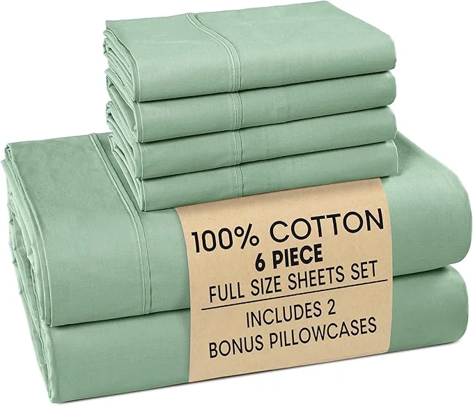 Fine Casa Platino Full Bed Sheets – Cotton Sheets with 4 Pillowcases Crisp Percale Weave amp Cozy Feel Cooling amp Breathable Full Sheet Set with 15 quot Deep Pocket Excellent Quality amp Fit – Sage Green Superior