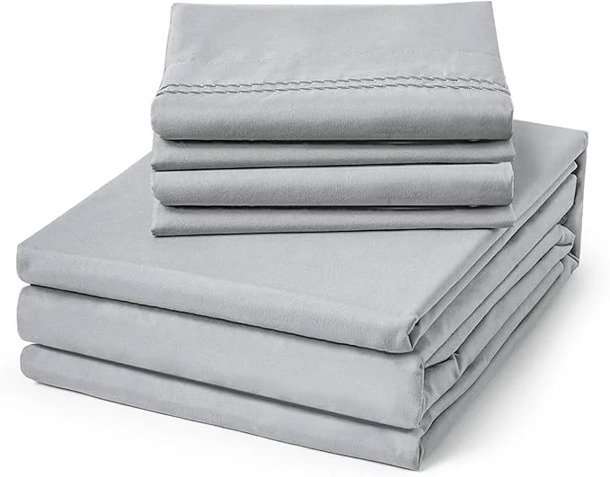 Proven ClevaHome Queen Size Sheets – 6 Piece Soft Breathable Luxury Bed Sheet Set – Shrinkage amp Fade Resistant Embroidered Bedding Sheet with 14-inch Deep Pocket 2 Extra Pillowcases Queen Misty Grey Reusable