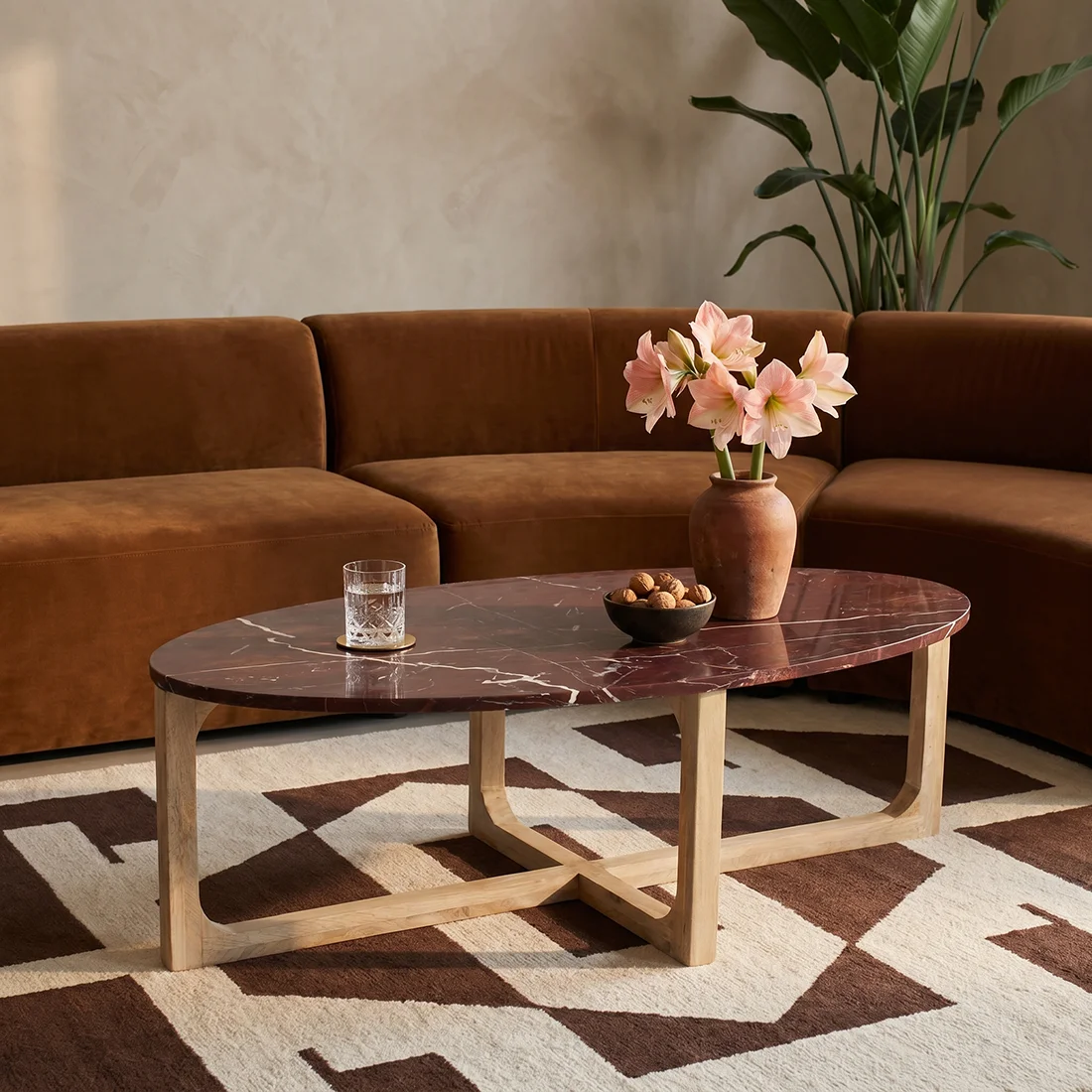 Premium Cherry Bordeaux Marble Coffee Table 120cm Advanced