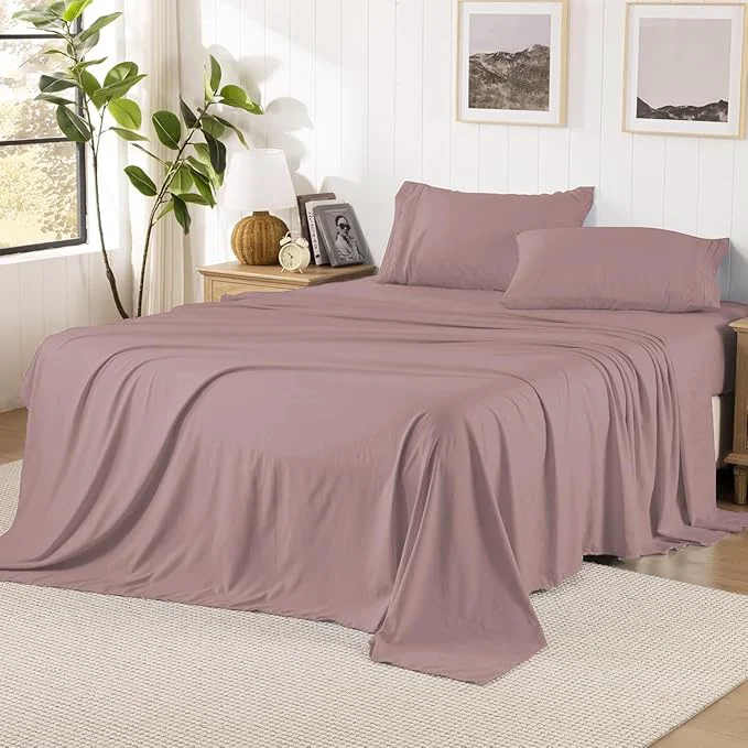 Authentic Lavender King Size Sheet Set Pre-washed Microfiber Cotton-Like 4 Pcs Ultra Soft Bedding Set King Breathable Cooling Skin-Friendly All Seasons 1 Fitted 1 Flat 2 Pillowcases Lavender King Proven