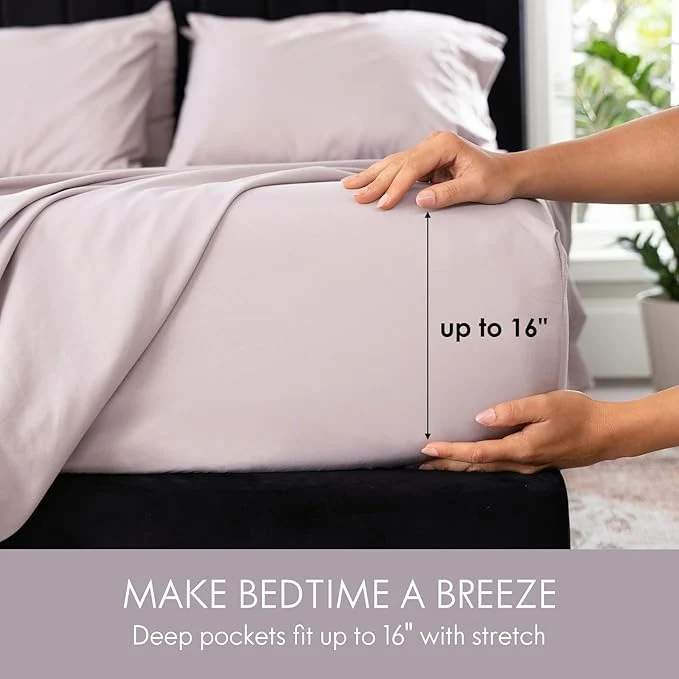 Sustainable ClevaHome Queen Size Sheet Set – 6 Piece Soft Breathable Luxury Bed Sheet Set – Shrinkage amp Fade Resistant Embroidered Bedding Sheet with Deep Pocket 2 Extra Pillowcases Queen Purple Dove Fine