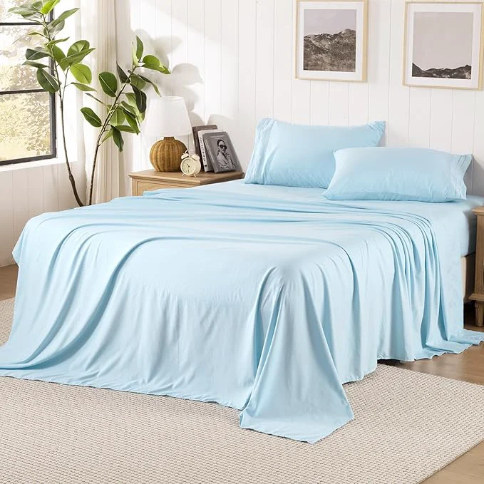 Healthy ROSE amp RISY King Size Sheet Set Pre-Washed Microfiber Cotton-Like 4 Pcs Ultra Soft Bedding Set King Breathable Cooling Skin-Friendly All Seasons 1 Fitted 1 Flat 2 Pillowcases Baby Blue King Eco-Friendly