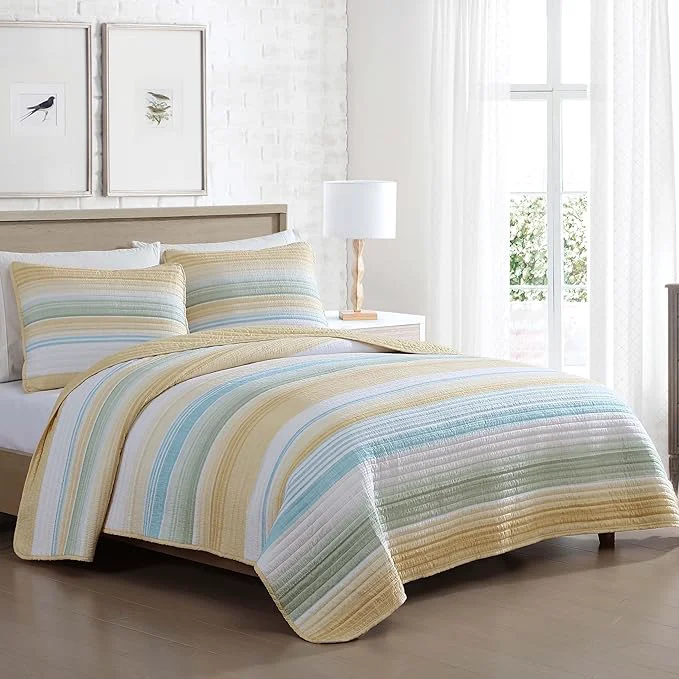 Reusable Beatrice Home Fashions Coralinn Striped 2-Piece Quilt Set Lightweight All-Seasons Twin Yellow Sage Specialty