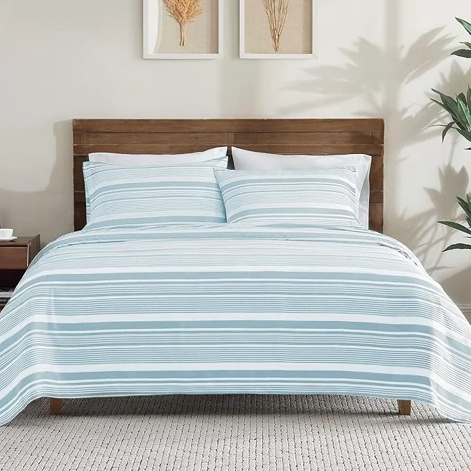 Long-Lasting ClevaHome Classic Stripe Sheet Set – 4 Pieces Super Soft amp Breathable Bed Sheet Set with Deep Pocket Enhanced Comfort amp Easy Care Queen Glacier Stripe Advanced