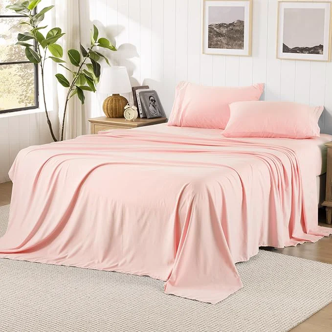 Selected ROSE amp RISY Pink Sheets Queen Sheet Set Pre-Washed Cotton-Like Brushed Microfiber 4 Pcs Super Soft Breathable Cooling Bed Sets Includes 1 Fitted 1 Flat 2 Pillowcases Pink Queen Stylish