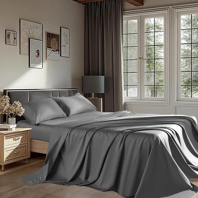 Fast Egyptian Cotton Sheets 1200 Thread Count California King Size Bedding Sets 4 Pcs Fitted Sheet Up to 16 quot Deep Breathable All Seasons California King Dark Gray Top-Quality