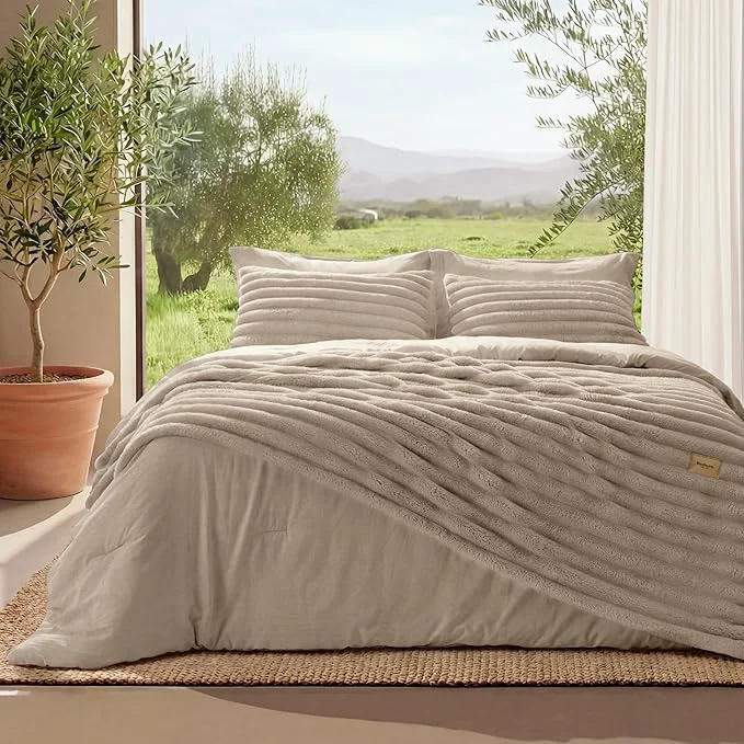 Powerful Bedsure Gentlesoft™ 2-in-1 Full Comforter Set and Detachable Fluffy Blanket Beige Bedding Set for All Season Use SnapTech Design for Space Saving Includes 2 Pillow Shams 2 Pillowcases Proven