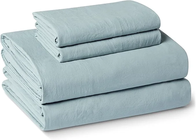 Healthy Amazon Basics Queen Bed Sheet 4-Piece Bedding Set Double Brushed Microfiber Ultra Soft Easy Care Blue Certified