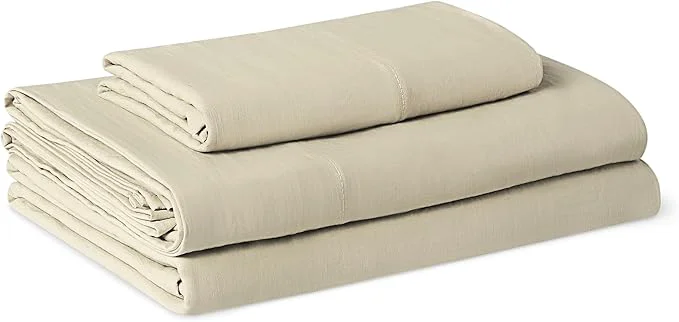 World-Class Amazon Basics Twin Bed Sheet 3-Piece Bedding Set Double Brushed Microfiber Ultra Soft Easy Care Beige Stylish