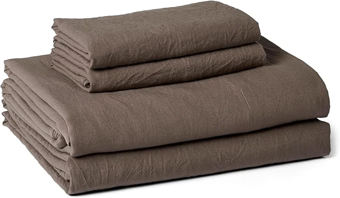 Exclusive Amazon Basics Queen Bed Sheet 4-Piece Bedding Set Double Brushed Microfiber Ultra Soft Easy Care Brown Sophisticated