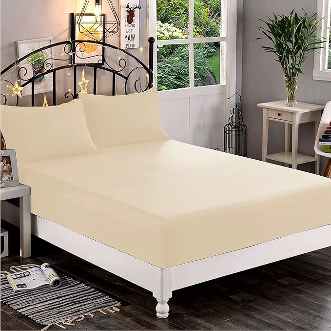 Smooth Elegant Comfort 1500 Premium Hotel Quality 1-Piece Fitted Sheet Softest Quality Microfiber – Deep Pocket up to 16 inch Wrinkle and Fade Resistant King Cream